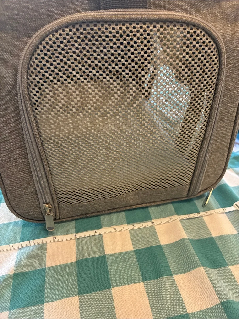Gray cloth travel carrier for small dog
